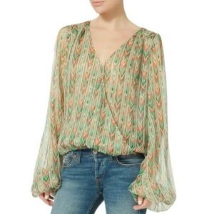 Caroline Constas- Silk Lurex Chevron Printed Balloon Sleeve Top